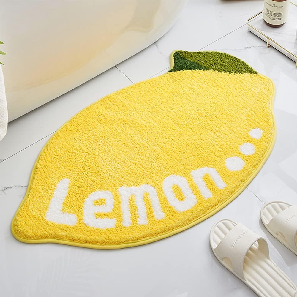 Bathroom Rugs Mat 31.5x19.7IN Lemon Shaped Bath Mat for Bathroom Non Slip Washable Soft Absorbent Cute Yellow Bath Rug Plush Bath Carpet for Tub Shower Sink Fluffy Entryway Doormat
