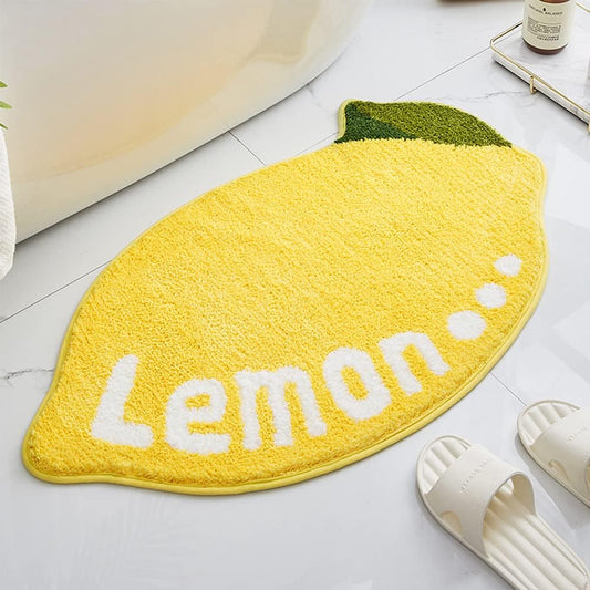 Bathroom Rugs Mat 31.5x19.7IN Lemon Shaped Bath Mat for Bathroom Non Slip Washable Soft Absorbent Cute Yellow Bath Rug Plush Bath Carpet for Tub Shower Sink Fluffy Entryway Doormat