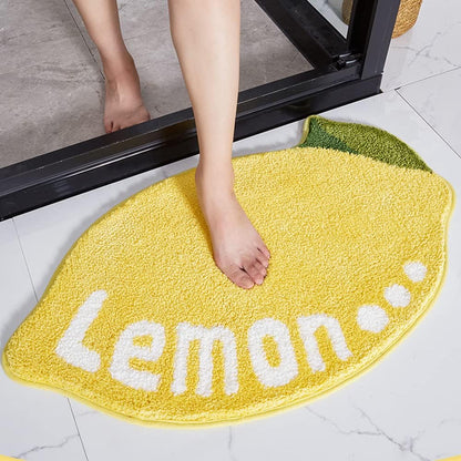 Bathroom Rugs Mat 31.5x19.7IN Lemon Shaped Bath Mat for Bathroom Non Slip Washable Soft Absorbent Cute Yellow Bath Rug Plush Bath Carpet for Tub Shower Sink Fluffy Entryway Doormat