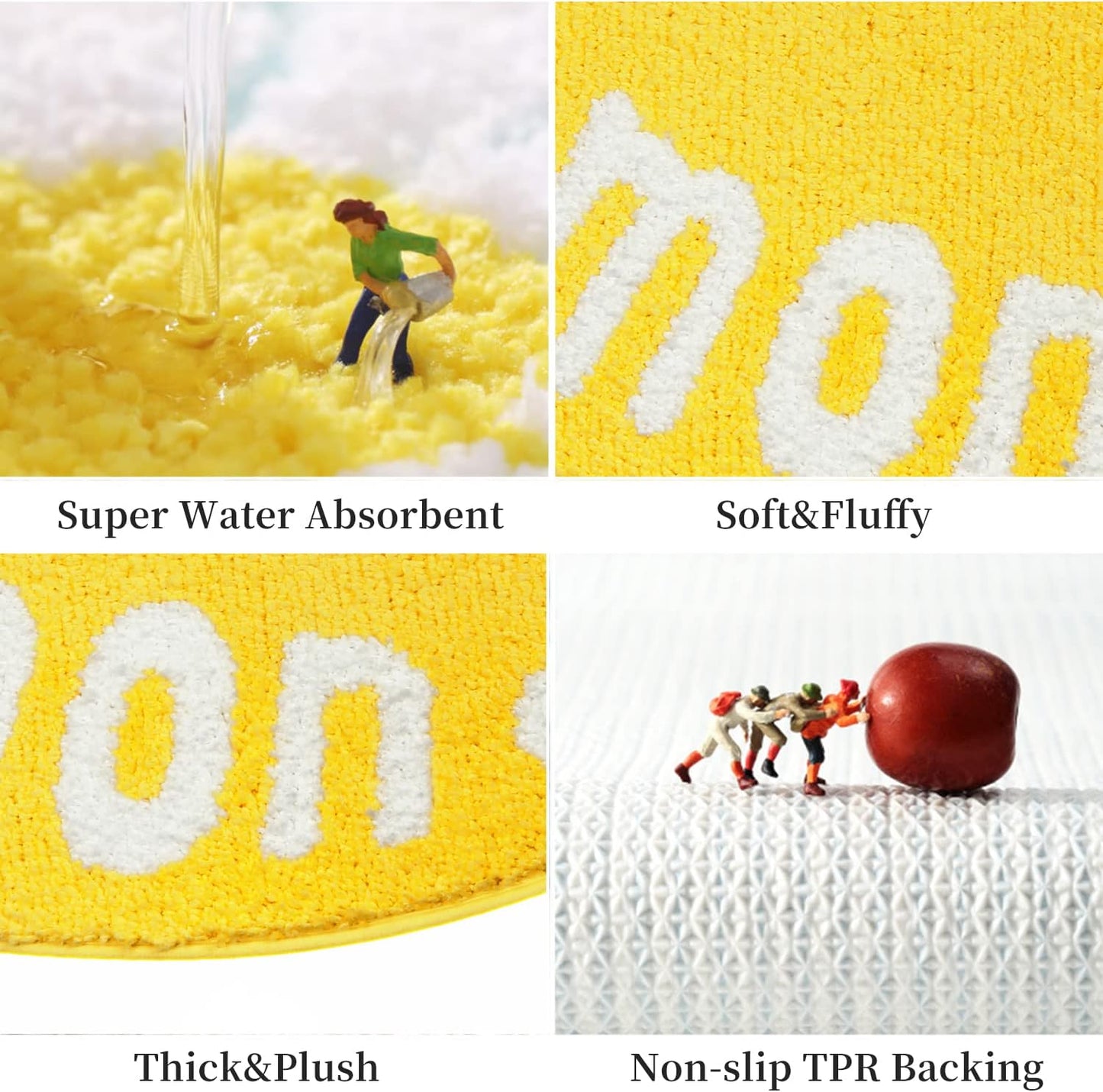 Bathroom Rugs Mat 31.5x19.7IN Lemon Shaped Bath Mat for Bathroom Non Slip Washable Soft Absorbent Cute Yellow Bath Rug Plush Bath Carpet for Tub Shower Sink Fluffy Entryway Doormat