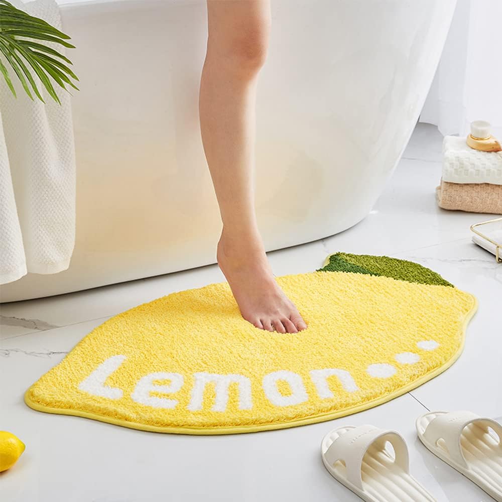 Bathroom Rugs Mat 31.5x19.7IN Lemon Shaped Bath Mat for Bathroom Non Slip Washable Soft Absorbent Cute Yellow Bath Rug Plush Bath Carpet for Tub Shower Sink Fluffy Entryway Doormat