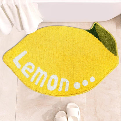 Bathroom Rugs Mat 31.5x19.7IN Lemon Shaped Bath Mat for Bathroom Non Slip Washable Soft Absorbent Cute Yellow Bath Rug Plush Bath Carpet for Tub Shower Sink Fluffy Entryway Doormat