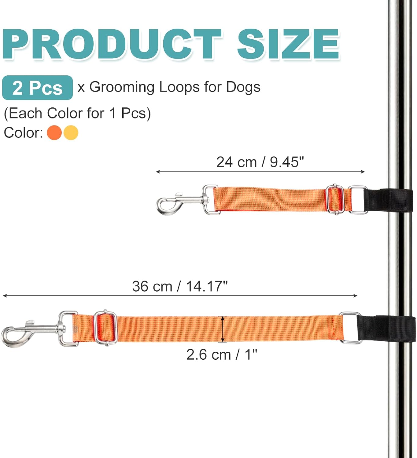 Dog Grooming Loop, Dog Grooming Harness Table Arm Accessories Adjustable Secure and Stable Extender Bathing Restraint Leashes (Yellow/Orange, 2 Pcs), for Pet Bathing