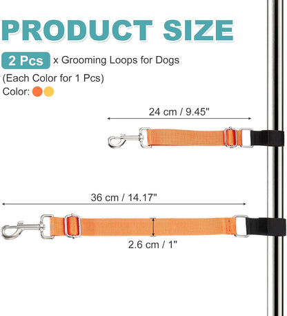 Dog Grooming Loop, Dog Grooming Harness Table Arm Accessories Adjustable Secure and Stable Extender Bathing Restraint Leashes (Yellow/Orange, 2 Pcs), for Pet Bathing