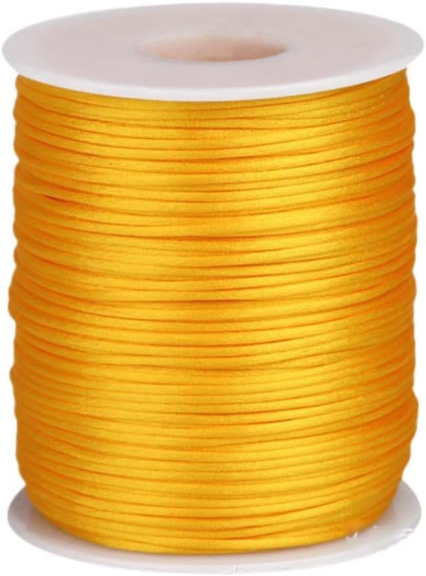 1.5mm Yellow Silky Satin Cord,Sturdy 110Yds/328ft Nylon String Cord for Beading,Bracelets Jewelry Making,Necklaces and Crafts(Yellow String)