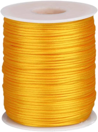 1.5mm Yellow Silky Satin Cord,Sturdy 110Yds/328ft Nylon String Cord for Beading,Bracelets Jewelry Making,Necklaces and Crafts(Yellow String)