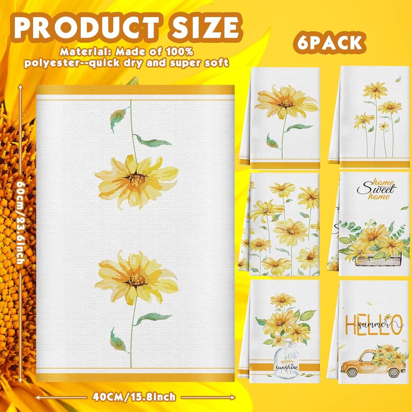 6 Pcs Spring Floral Kitchen Towels Wildflower Daisy Sunflower Dish Towels Yellow Kitchen Decor Accessories Flower Butterfly Hand Dishcloth Decorative Set for Home Farmhouse Housewarming Gift