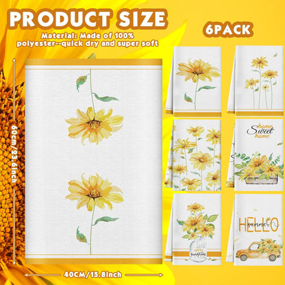 6 Pcs Spring Floral Kitchen Towels Wildflower Daisy Sunflower Dish Towels Yellow Kitchen Decor Accessories Flower Butterfly Hand Dishcloth Decorative Set for Home Farmhouse Housewarming Gift