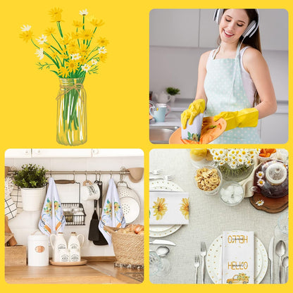 6 Pcs Spring Floral Kitchen Towels Wildflower Daisy Sunflower Dish Towels Yellow Kitchen Decor Accessories Flower Butterfly Hand Dishcloth Decorative Set for Home Farmhouse Housewarming Gift