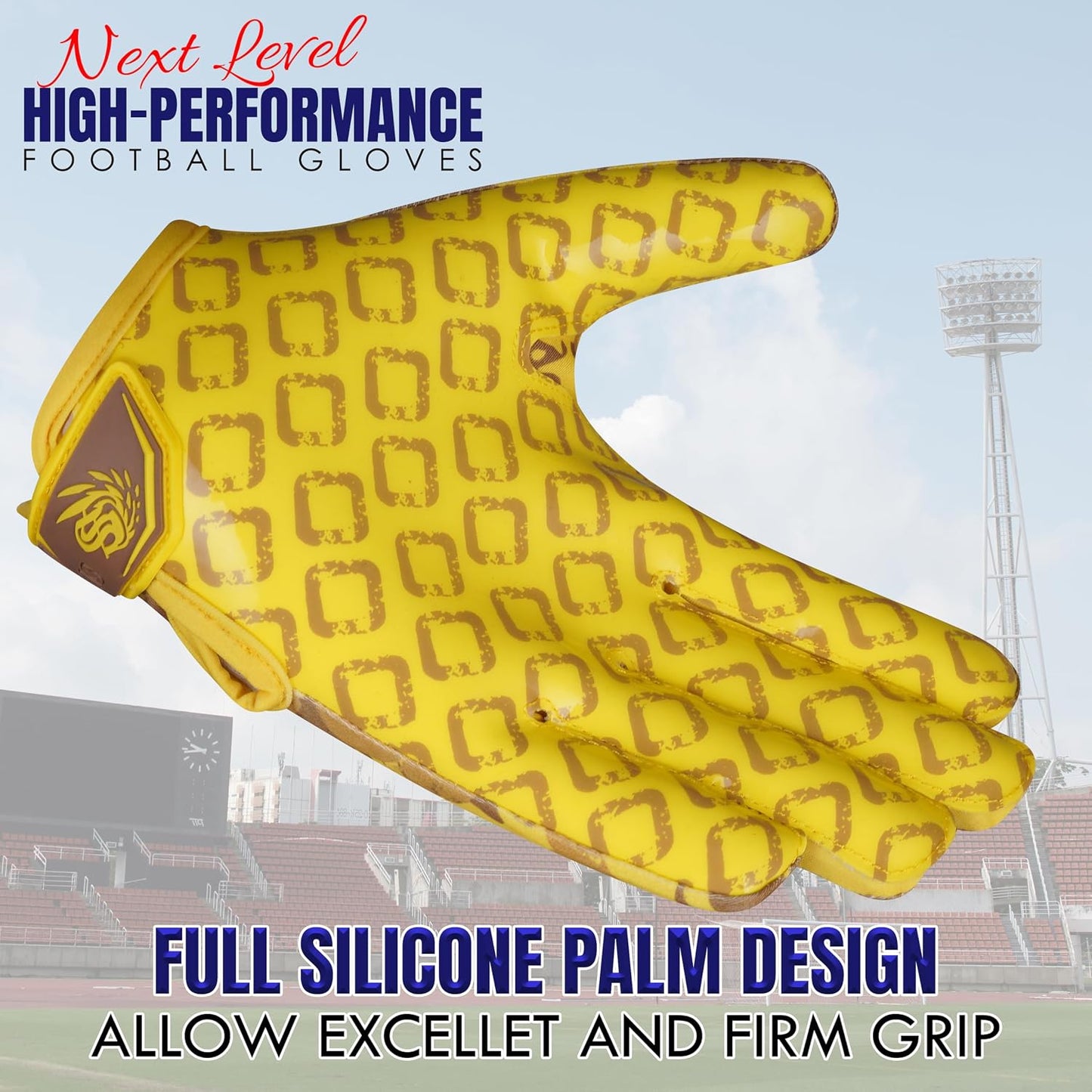 GripX Pro Football Gloves – Sticky Grip Receiver Gloves for Adults & Youth | All-Weather Nano Sweet Palm, Breathable Stretch Fabric, Secure Wrist Fit – Yellow