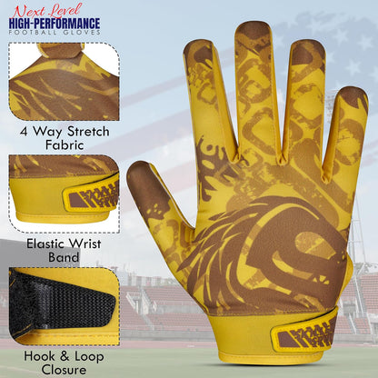 GripX Pro Football Gloves – Sticky Grip Receiver Gloves for Adults & Youth | All-Weather Nano Sweet Palm, Breathable Stretch Fabric, Secure Wrist Fit – Yellow