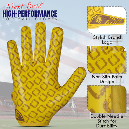 GripX Pro Football Gloves – Sticky Grip Receiver Gloves for Adults & Youth | All-Weather Nano Sweet Palm, Breathable Stretch Fabric, Secure Wrist Fit – Yellow