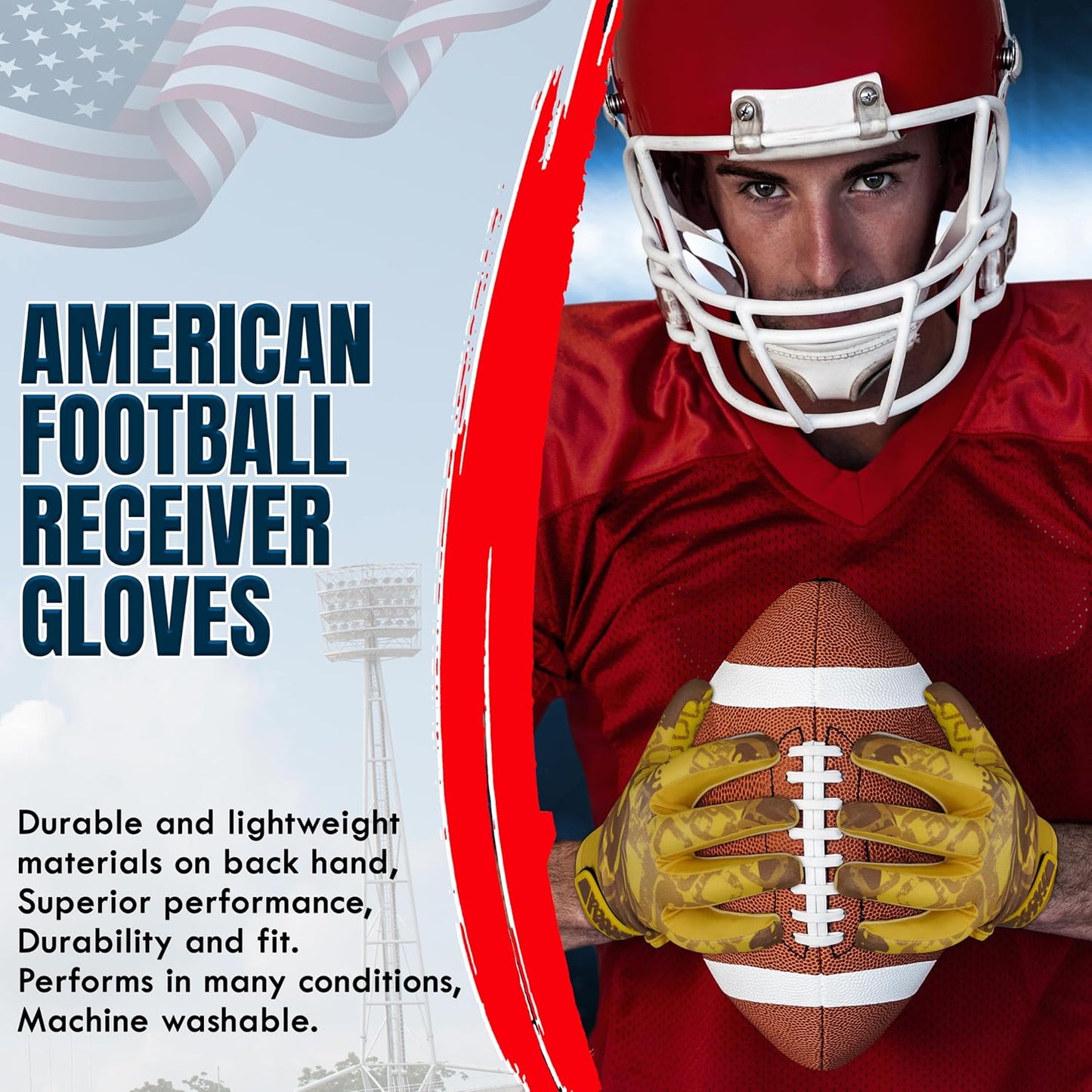 GripX Pro Football Gloves – Sticky Grip Receiver Gloves for Adults & Youth | All-Weather Nano Sweet Palm, Breathable Stretch Fabric, Secure Wrist Fit – Yellow