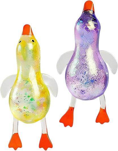 Cute Duck Squishy Sugar Stress Ball, Glitter Soft Squishy Duck Relief Stress Balls Ultra Soft Moldable Slow Rise Relaxing Fidget Stress for Anxiety Relief (Yellow+Purple)