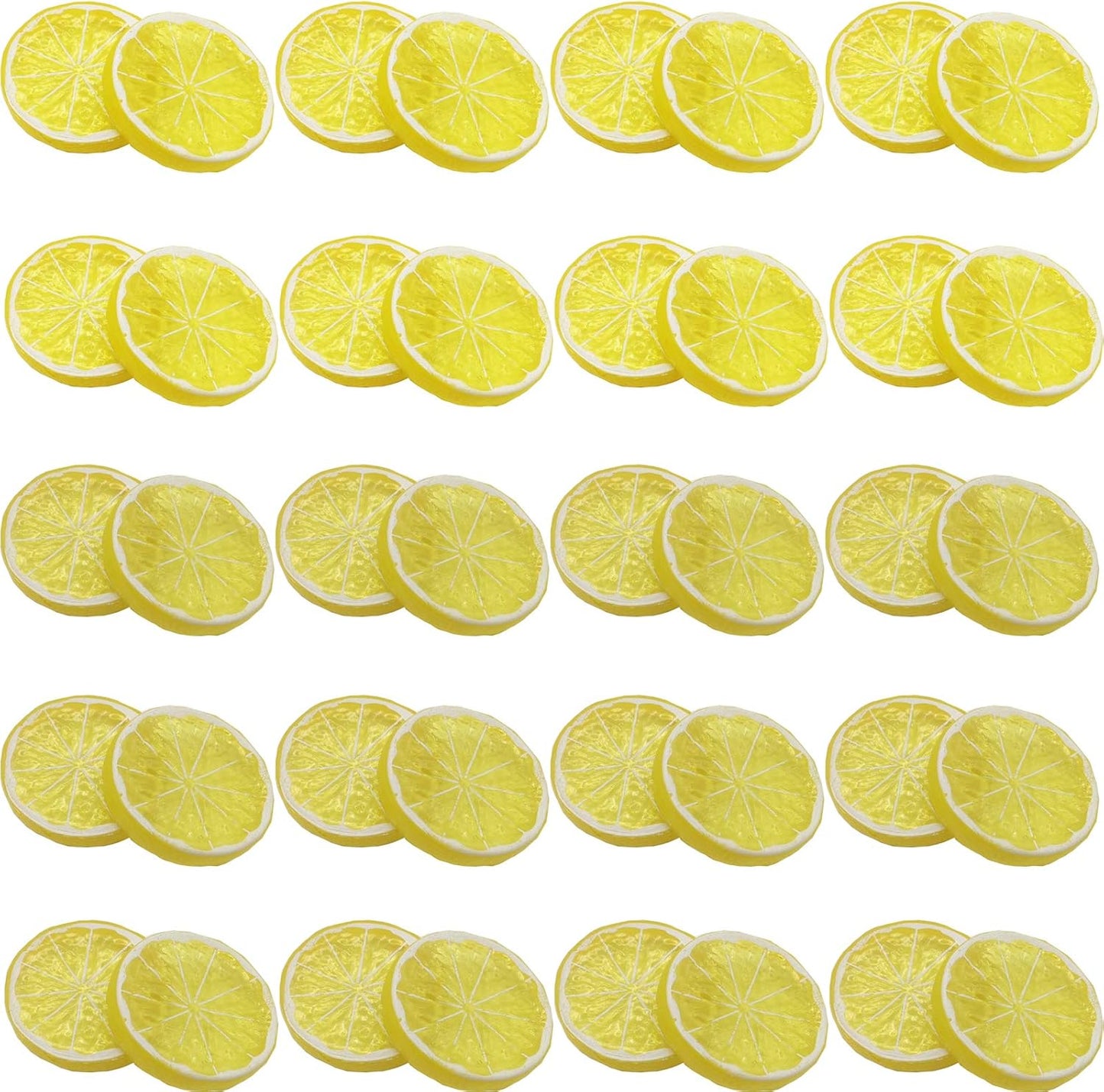 40PCS Simulation Lemon Slices Plastic Fake Artificial Fruit Mini Small Model Party Kitchen Wedding Decoration Slices Lifelike Decorative Fake Fruit(Yellow)