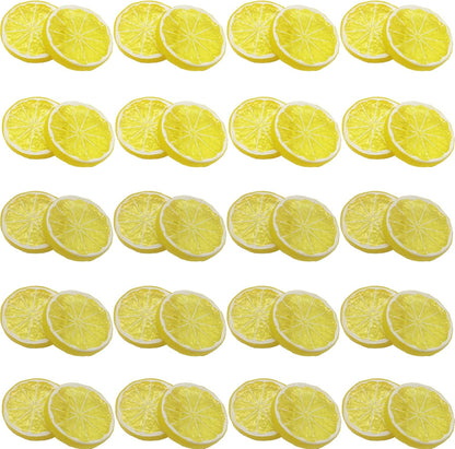 40PCS Simulation Lemon Slices Plastic Fake Artificial Fruit Mini Small Model Party Kitchen Wedding Decoration Slices Lifelike Decorative Fake Fruit(Yellow)
