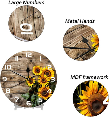Yellow Lemon Wall Clock Battery Operated 10 in Round Wall Clocks Slilent Non Ticking Quartz Analog Clock for Bedroom Kids Living Room Classroom Decor