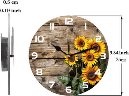 Yellow Lemon Wall Clock Battery Operated 10 in Round Wall Clocks Slilent Non Ticking Quartz Analog Clock for Bedroom Kids Living Room Classroom Decor