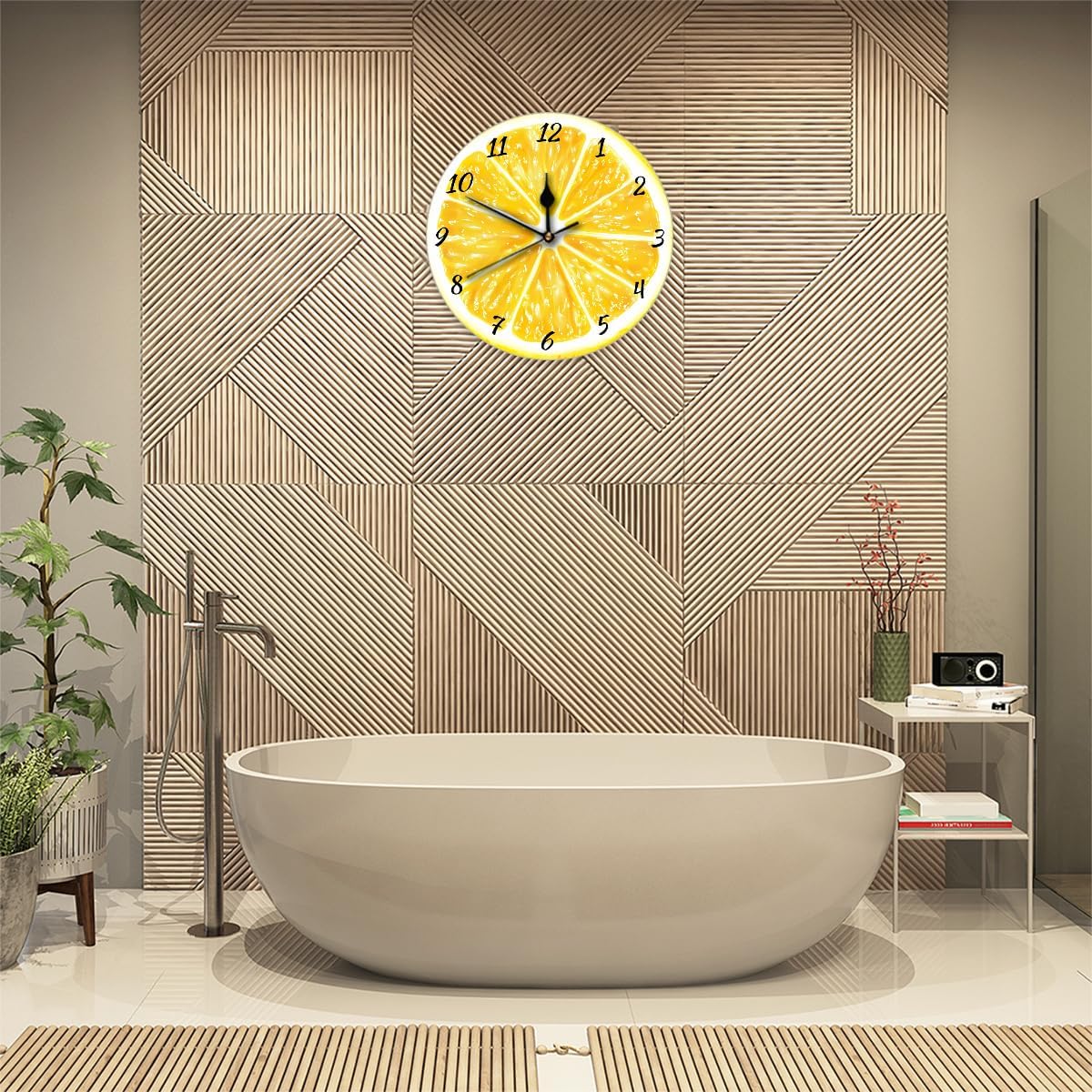 Yellow Lemon Wall Clock Battery Operated 10 in Round Wall Clocks Slilent Non Ticking Quartz Analog Clock for Bedroom Kids Living Room Classroom Decor