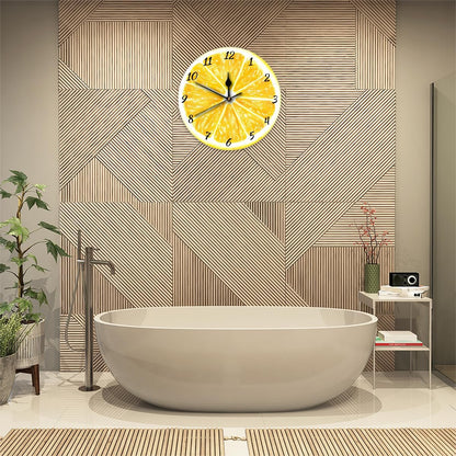 Yellow Lemon Wall Clock Battery Operated 10 in Round Wall Clocks Slilent Non Ticking Quartz Analog Clock for Bedroom Kids Living Room Classroom Decor