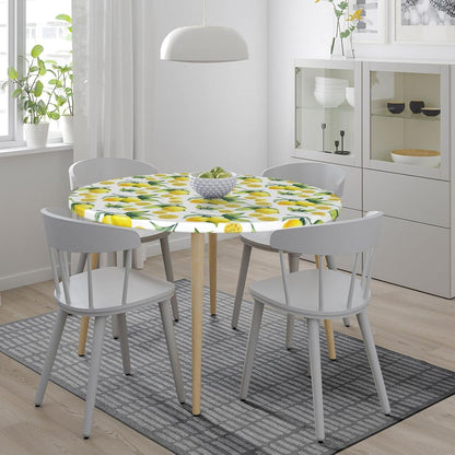 Elastic Edged Round Lemon Fitted Table Cloth Cover, Home Decorative Tablecloth for Indoor Outdoor Kitchen Party, Fits 40" - 44" Tables, Small