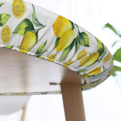 Elastic Edged Round Lemon Fitted Table Cloth Cover, Home Decorative Tablecloth for Indoor Outdoor Kitchen Party, Fits 40" - 44" Tables, Small