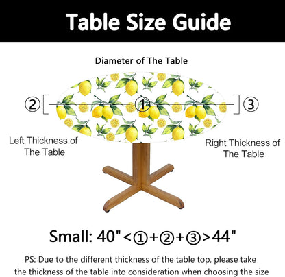 Elastic Edged Round Lemon Fitted Table Cloth Cover, Home Decorative Tablecloth for Indoor Outdoor Kitchen Party, Fits 40" - 44" Tables, Small