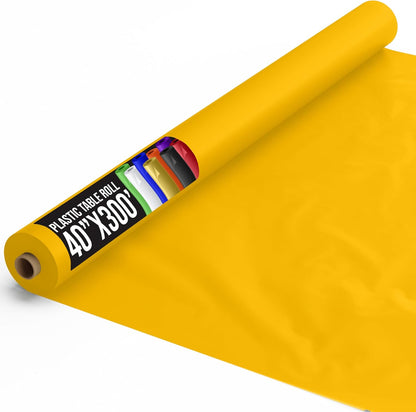 Party Solids Yellow Plastic Table Cover Roll 40" X 300' Table Cloth Plastic Cover Roll - Premium Quality Thick 0.5 MIL Banquet Rolls - Disposable Tablecloth Rolls