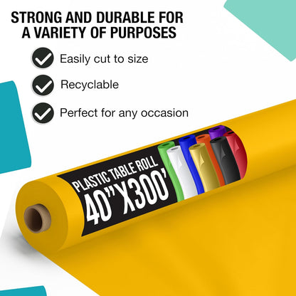 Party Solids Yellow Plastic Table Cover Roll 40" X 300' Table Cloth Plastic Cover Roll - Premium Quality Thick 0.5 MIL Banquet Rolls - Disposable Tablecloth Rolls