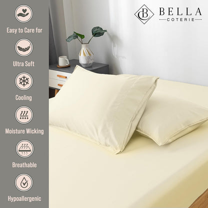 BELLA COTERIE Luxury Bamboo Viscose Standard Size Pillowcase Set | 100% Organically Grown | Cooling For Hot Sleepers | Ultra Soft | Hypoallergenic | 2 Pillowcases [Lemonade]