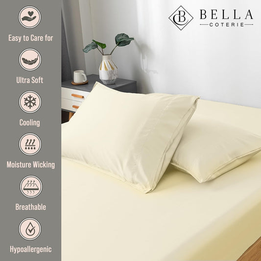 BELLA COTERIE Luxury Bamboo Viscose Standard Size Pillowcase Set | 100% Organically Grown | Cooling For Hot Sleepers | Ultra Soft | Hypoallergenic | 2 Pillowcases [Lemonade]