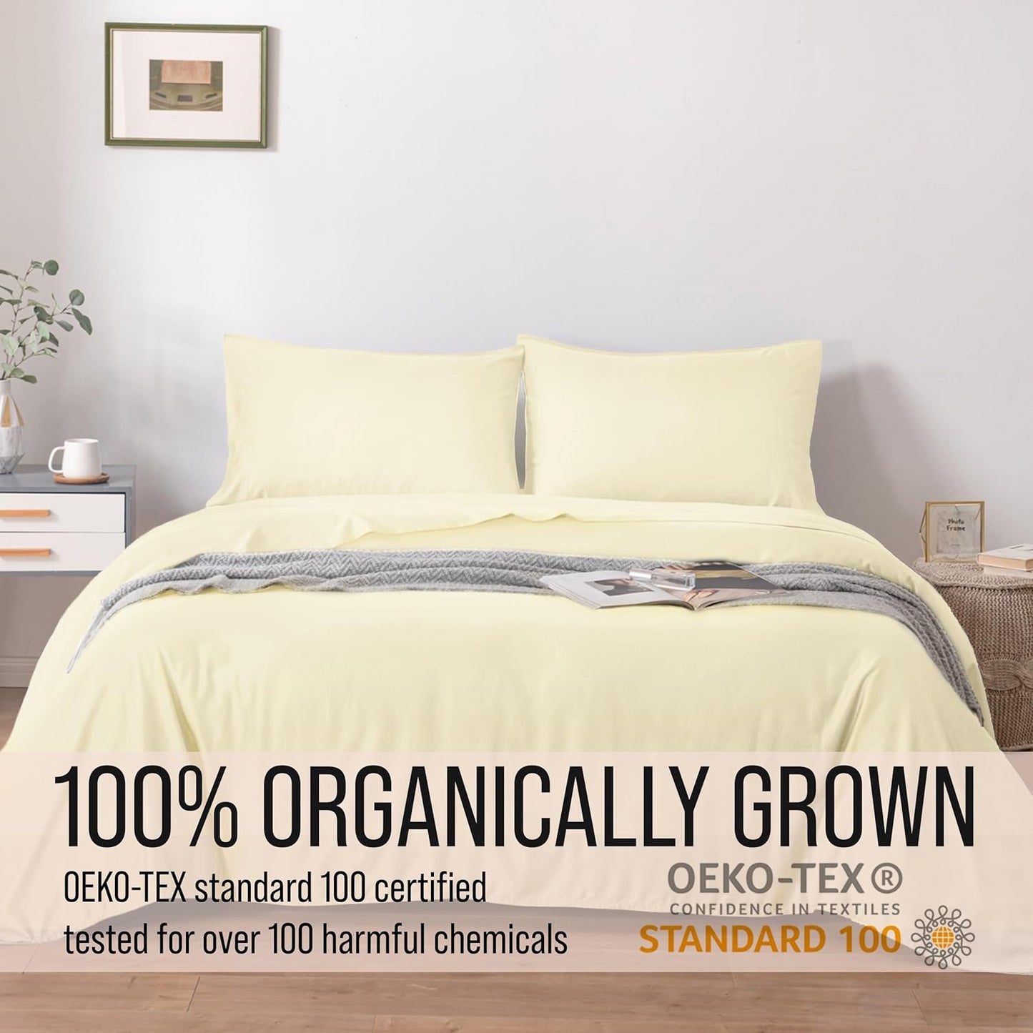 BELLA COTERIE Luxury Bamboo Viscose Standard Size Pillowcase Set | 100% Organically Grown | Cooling For Hot Sleepers | Ultra Soft | Hypoallergenic | 2 Pillowcases [Lemonade]
