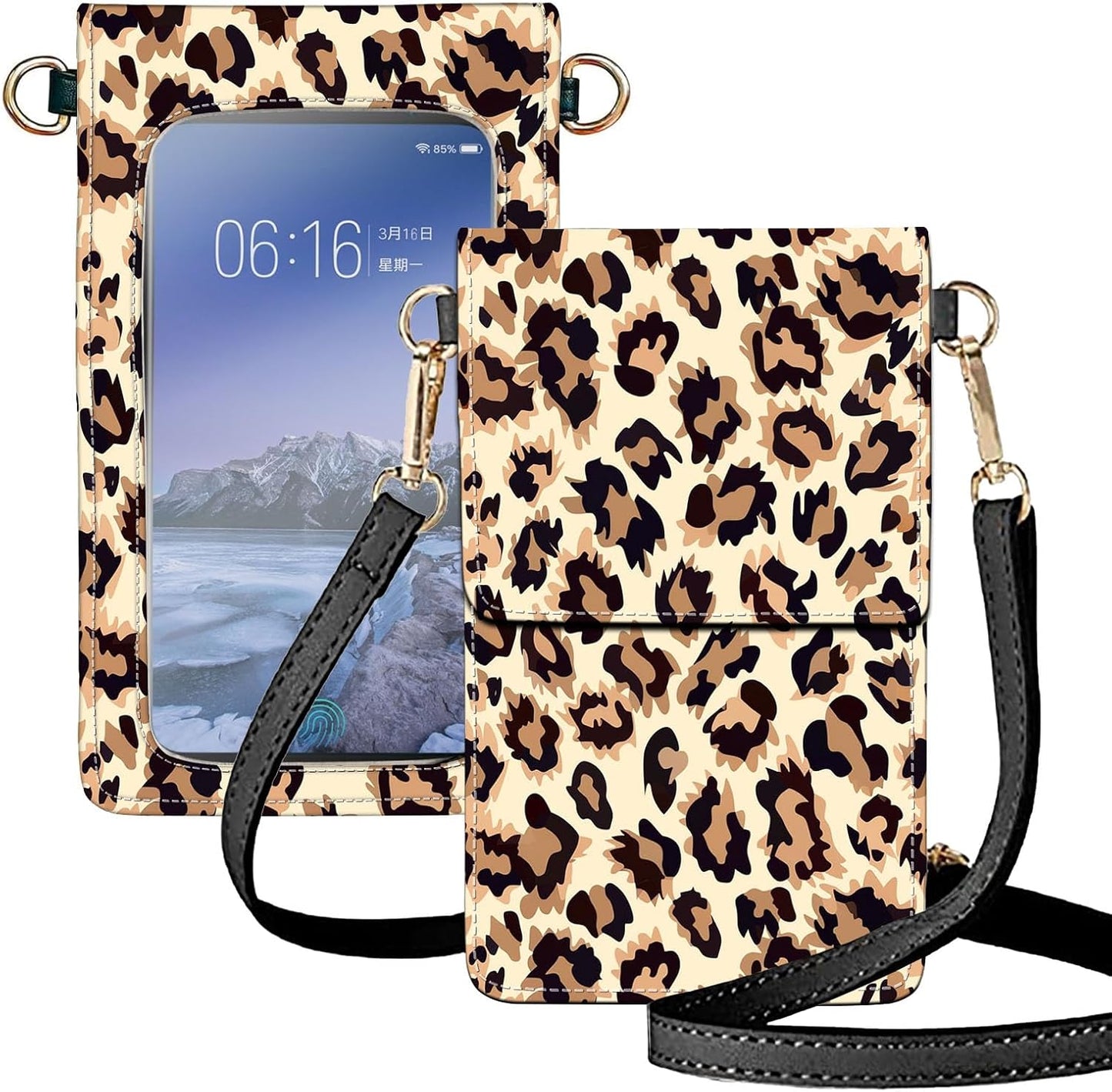 Crossbody Phone Case, Yellow Leopard Print RFID Blocking Crossbody Bag with Card Slots & Phone Holder, Waterproof Anti-Theft Touch Screen Phone Purse for Women