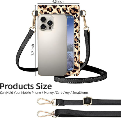Crossbody Phone Case, Yellow Leopard Print RFID Blocking Crossbody Bag with Card Slots & Phone Holder, Waterproof Anti-Theft Touch Screen Phone Purse for Women
