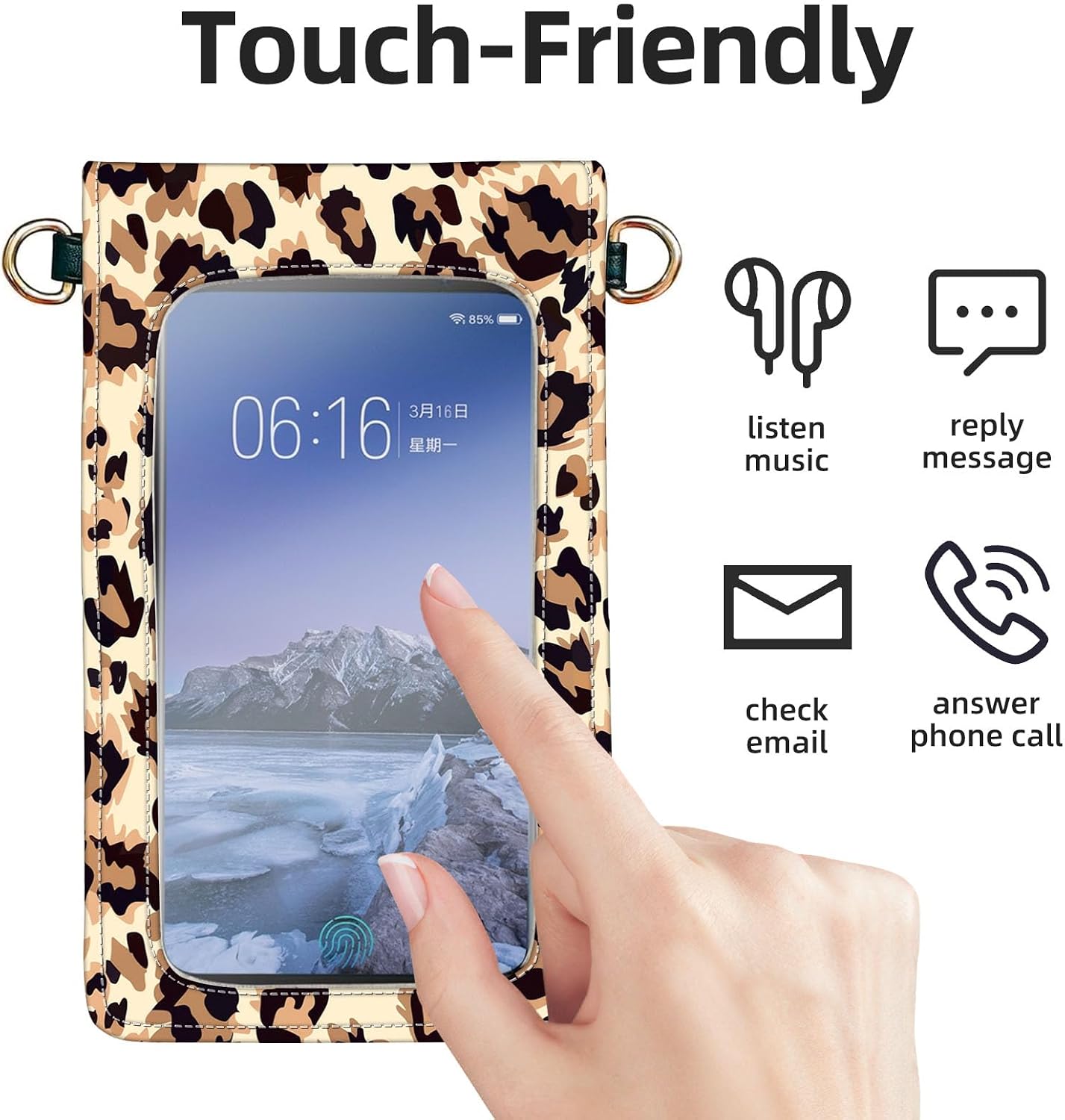 Crossbody Phone Case, Yellow Leopard Print RFID Blocking Crossbody Bag with Card Slots & Phone Holder, Waterproof Anti-Theft Touch Screen Phone Purse for Women