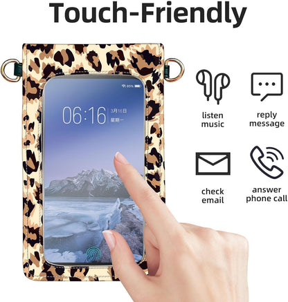 Crossbody Phone Case, Yellow Leopard Print RFID Blocking Crossbody Bag with Card Slots & Phone Holder, Waterproof Anti-Theft Touch Screen Phone Purse for Women