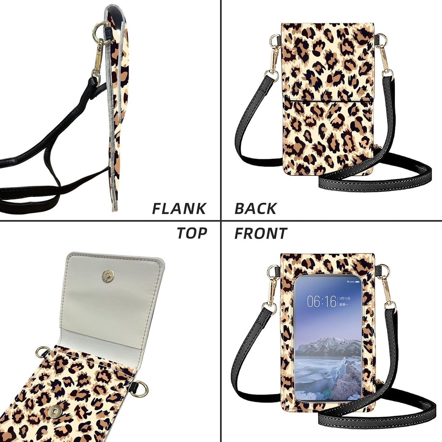 Crossbody Phone Case, Yellow Leopard Print RFID Blocking Crossbody Bag with Card Slots & Phone Holder, Waterproof Anti-Theft Touch Screen Phone Purse for Women