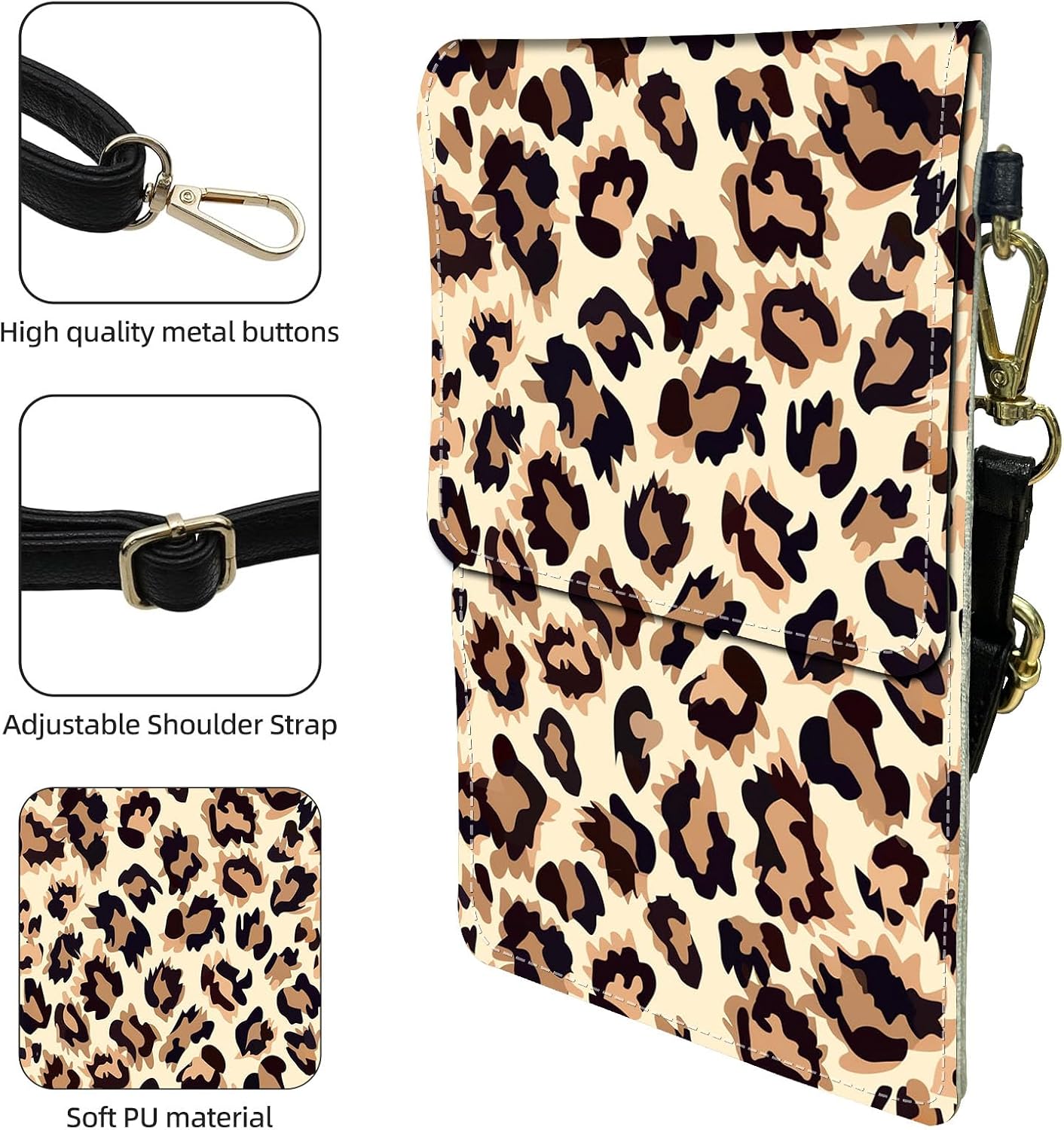 Crossbody Phone Case, Yellow Leopard Print RFID Blocking Crossbody Bag with Card Slots & Phone Holder, Waterproof Anti-Theft Touch Screen Phone Purse for Women