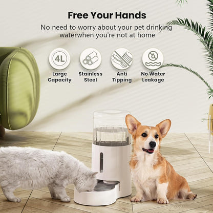 4L Pet Water Dispenser Without Electricity Unplugged Automatic | Water Bowl Dispenser, Gravity Water Dispenser for Cats Water Self Feeder Dog Fountain Dogs Bowl Bottles for Kitten Puppy
