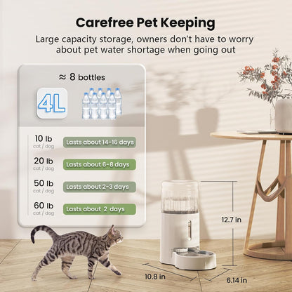 4L Pet Water Dispenser Without Electricity Unplugged Automatic | Water Bowl Dispenser, Gravity Water Dispenser for Cats Water Self Feeder Dog Fountain Dogs Bowl Bottles for Kitten Puppy