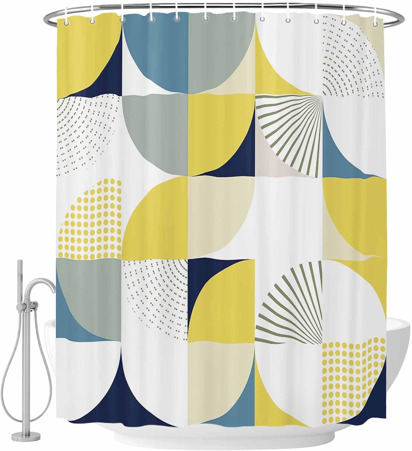 Shower Curtain Modern Yellow Geometric Shower Curtains for Bathroom Decor Abstract Mid Century Bath Curtains Sets with Hooks for Home Decor Waterproof 72 x 72 in