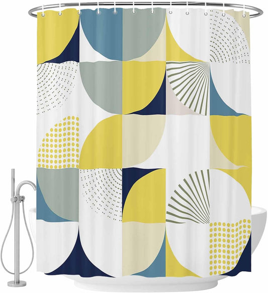 Shower Curtain Modern Yellow Geometric Shower Curtains for Bathroom Decor Abstract Mid Century Bath Curtains Sets with Hooks for Home Decor Waterproof 72 x 72 in