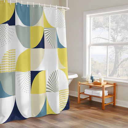 Shower Curtain Modern Yellow Geometric Shower Curtains for Bathroom Decor Abstract Mid Century Bath Curtains Sets with Hooks for Home Decor Waterproof 72 x 72 in