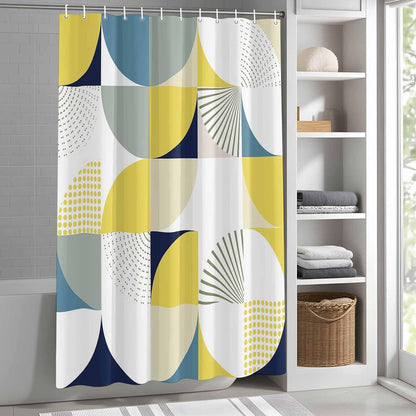 Shower Curtain Modern Yellow Geometric Shower Curtains for Bathroom Decor Abstract Mid Century Bath Curtains Sets with Hooks for Home Decor Waterproof 72 x 72 in