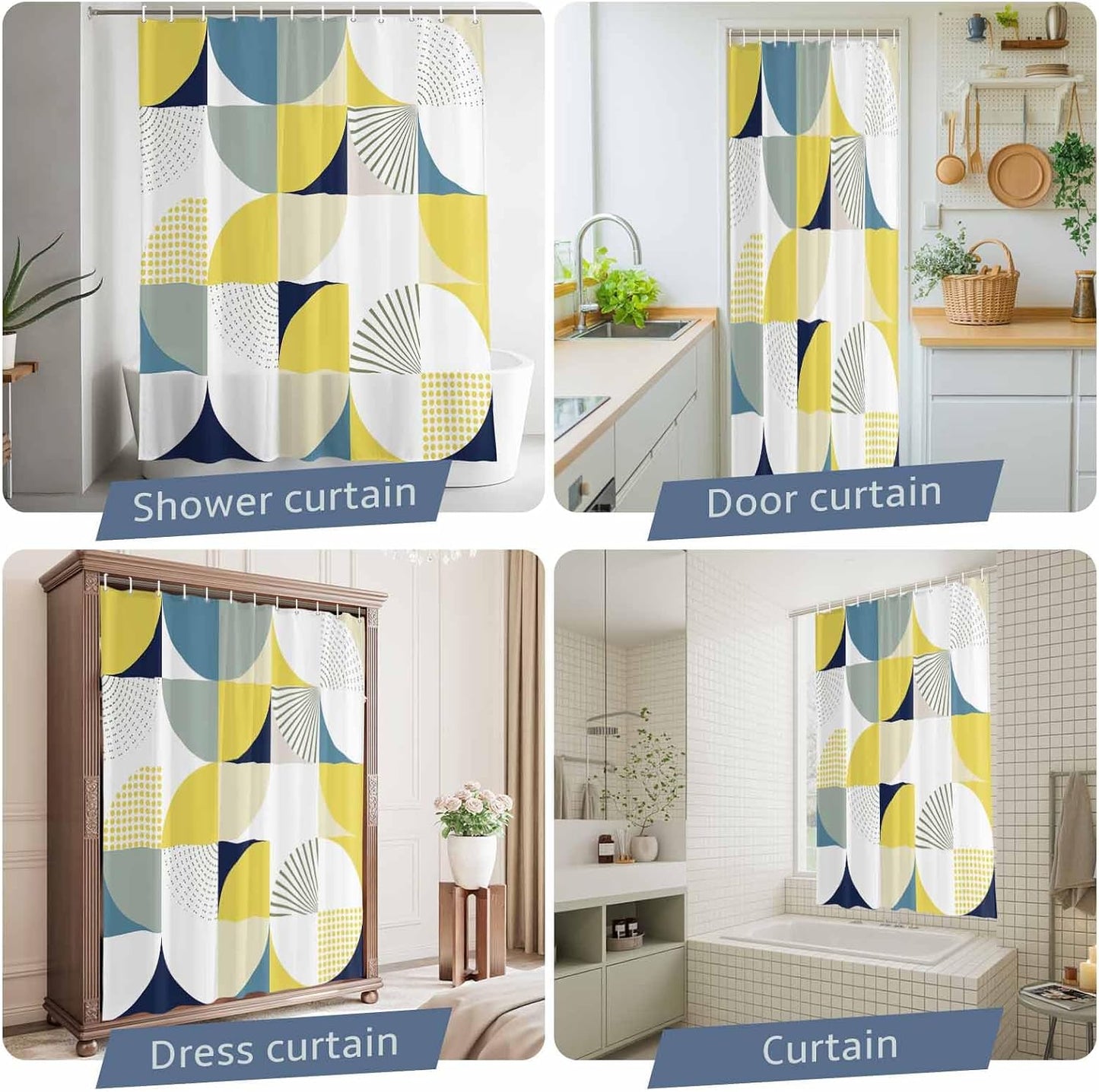 Shower Curtain Modern Yellow Geometric Shower Curtains for Bathroom Decor Abstract Mid Century Bath Curtains Sets with Hooks for Home Decor Waterproof 72 x 72 in
