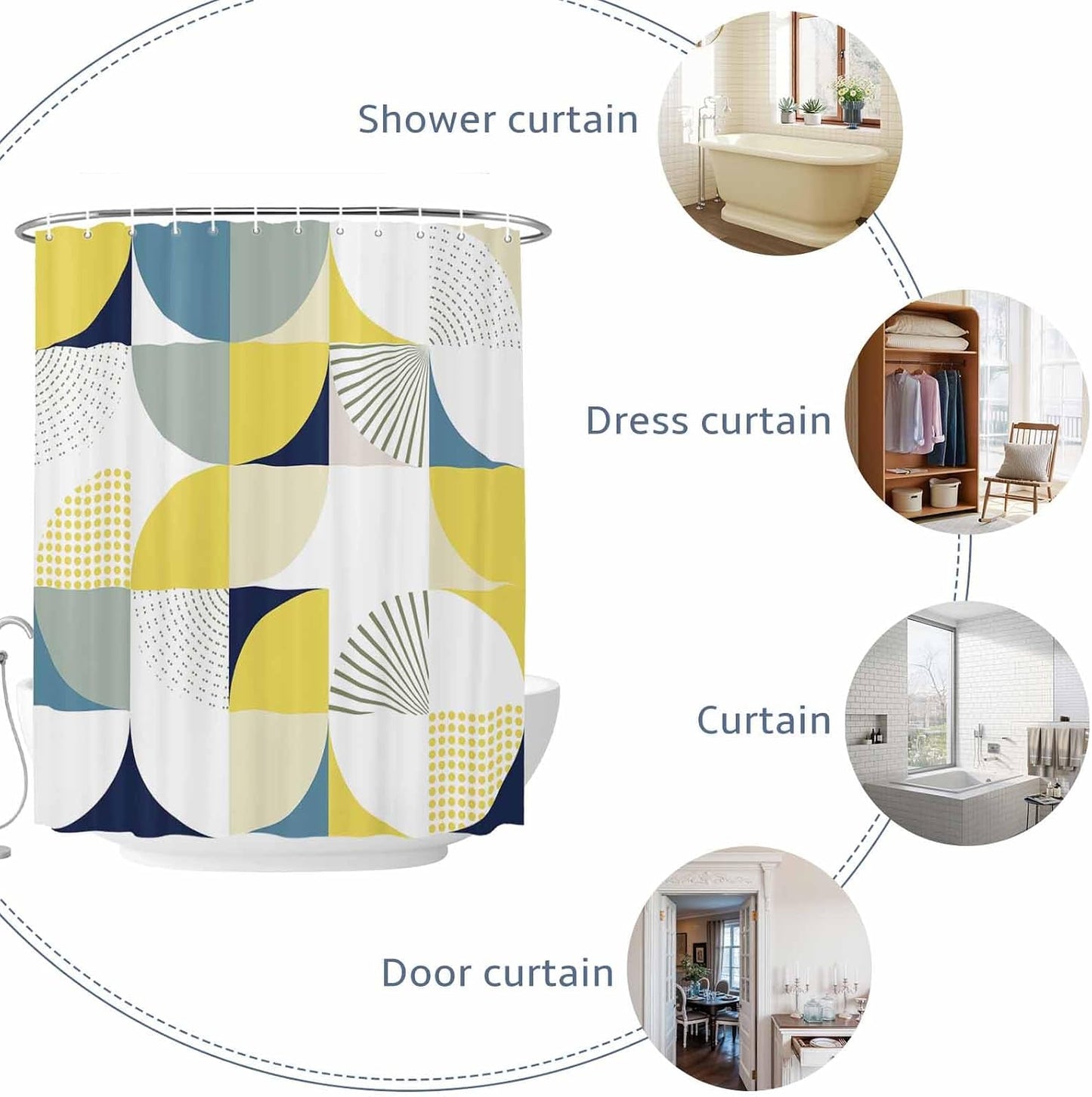 Shower Curtain Modern Yellow Geometric Shower Curtains for Bathroom Decor Abstract Mid Century Bath Curtains Sets with Hooks for Home Decor Waterproof 72 x 72 in