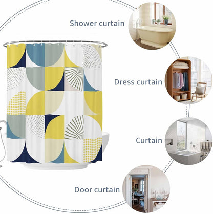 Shower Curtain Modern Yellow Geometric Shower Curtains for Bathroom Decor Abstract Mid Century Bath Curtains Sets with Hooks for Home Decor Waterproof 72 x 72 in