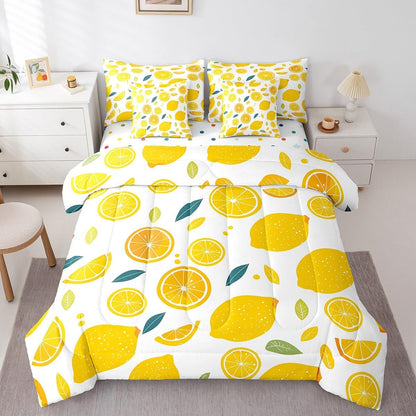 Cute Lemon Kids Comforter Set with Sheets,Boys Girls Full Size,Fun Vegetable 7 Piece Bedding Set,Cartoon Farmhouse Lifestyle Design Bed in a Bag,Yellow Large Lemon All Season Bedroom Decor