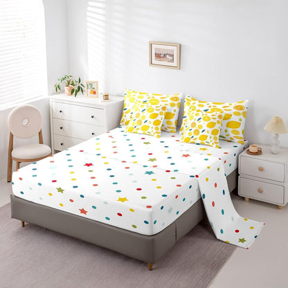 Cute Lemon Kids Comforter Set with Sheets,Boys Girls Full Size,Fun Vegetable 7 Piece Bedding Set,Cartoon Farmhouse Lifestyle Design Bed in a Bag,Yellow Large Lemon All Season Bedroom Decor