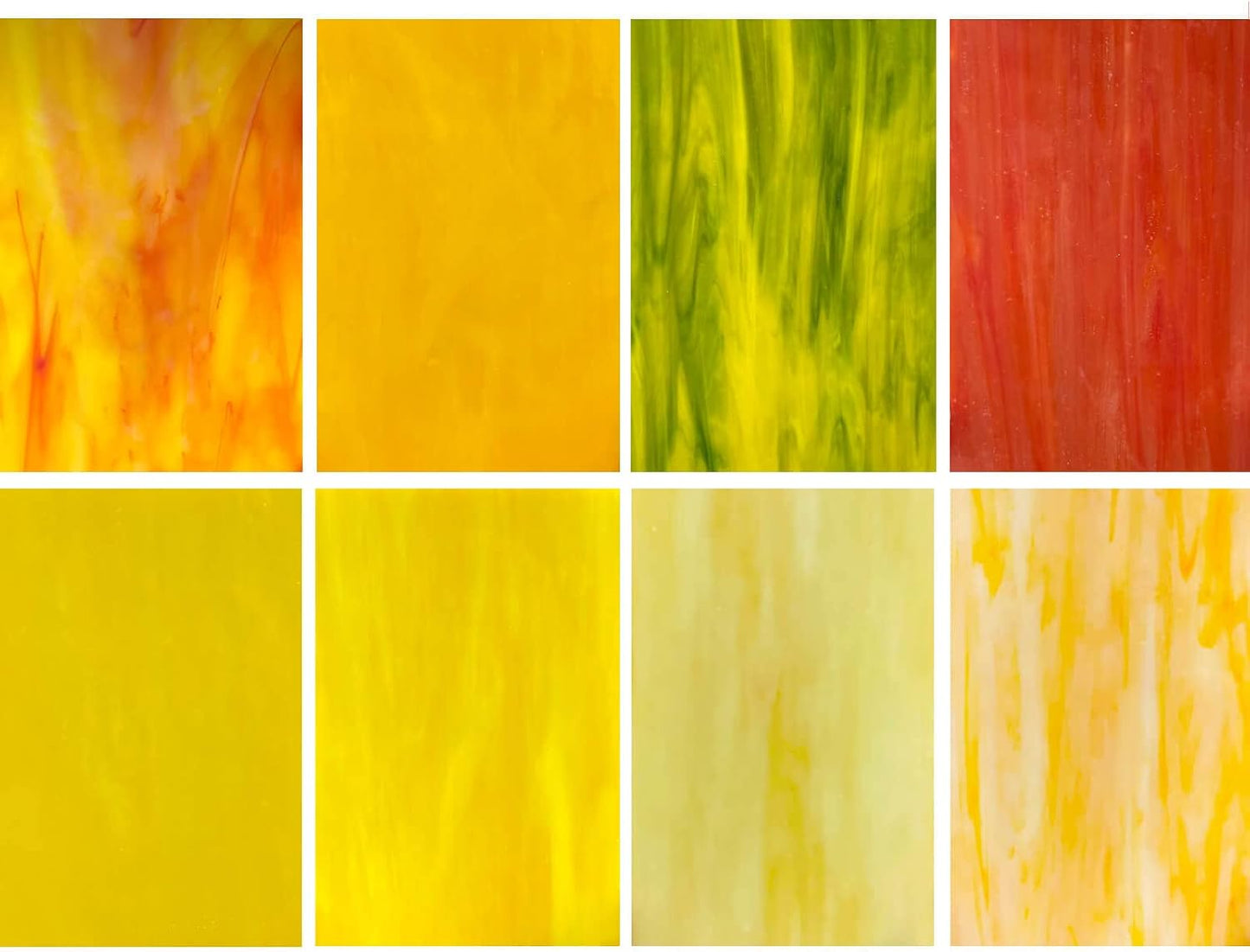 8 Sheets Yellow Stained Glass Sheets for Crafts, 4 x 6 Inch Cathedral Art Glass Kit, Mosaic Supplies for DIY Projects
